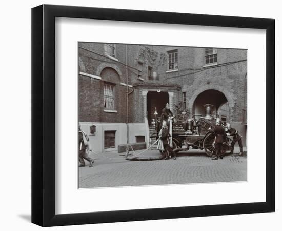 Firemen Demonstrating Motor Steamer Hoses, London Fire Brigade Headquarters, London, 1910-null-Framed Photographic Print