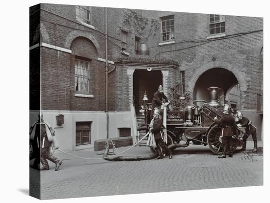 Firemen Demonstrating Motor Steamer Hoses, London Fire Brigade Headquarters, London, 1910-null-Stretched Canvas