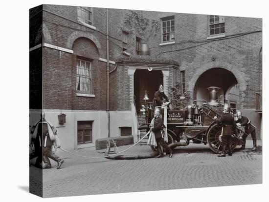 Firemen Demonstrating Motor Steamer Hoses, London Fire Brigade Headquarters, London, 1910-null-Stretched Canvas