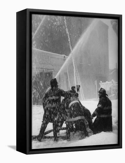 Firemen Fighting a Fire During Icy Weather-Al Fenn-Framed Stretched Canvas