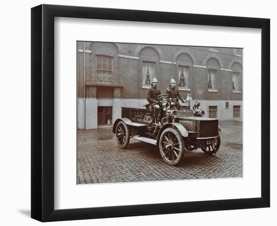 Firemen in Brass Helmets Aboard a Motor Hose Tender, London Fire Brigade Headquarters, London, 1909-null-Framed Photographic Print