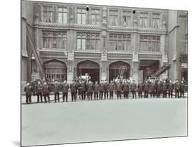 Firemen Lined Up Outside Bishopsgate Fire Station, Bishopsgate, City of London, 1908-null-Mounted Photographic Print