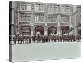 Firemen Lined Up Outside Bishopsgate Fire Station, Bishopsgate, City of London, 1908-null-Stretched Canvas