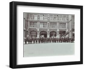 Firemen Lined Up Outside Bishopsgate Fire Station, Bishopsgate, City of London, 1908-null-Framed Photographic Print