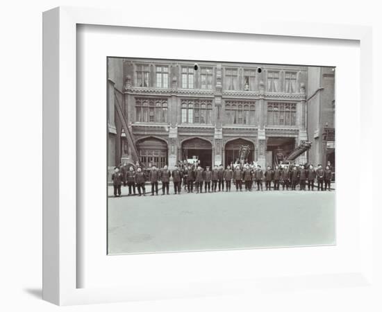 Firemen Lined Up Outside Bishopsgate Fire Station, Bishopsgate, City of London, 1908-null-Framed Photographic Print