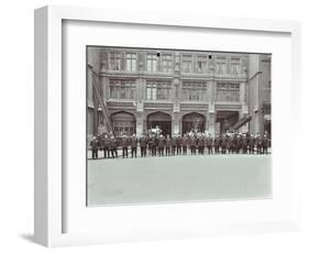 Firemen Lined Up Outside Bishopsgate Fire Station, Bishopsgate, City of London, 1908-null-Framed Photographic Print