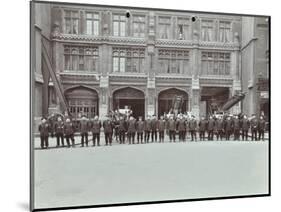 Firemen Lined Up Outside Bishopsgate Fire Station, Bishopsgate, City of London, 1908-null-Mounted Photographic Print