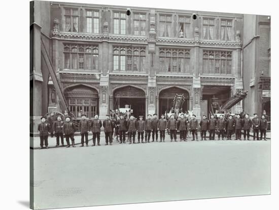 Firemen Lined Up Outside Bishopsgate Fire Station, Bishopsgate, City of London, 1908-null-Stretched Canvas