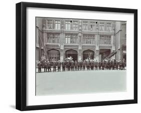 Firemen Lined Up Outside Bishopsgate Fire Station, Bishopsgate, City of London, 1908-null-Framed Premium Photographic Print