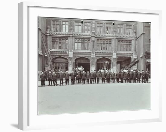 Firemen Lined Up Outside Bishopsgate Fire Station, Bishopsgate, City of London, 1908-null-Framed Photographic Print