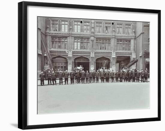 Firemen Lined Up Outside Bishopsgate Fire Station, Bishopsgate, City of London, 1908-null-Framed Photographic Print