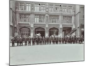 Firemen Lined Up Outside Bishopsgate Fire Station, Bishopsgate, City of London, 1908-null-Mounted Photographic Print