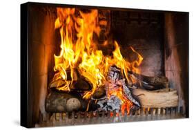Fireplace or Furnace Invites You with its Cozy Blazing Fire to Warm Up-Kzenon-Stretched Canvas