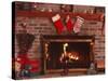 Fireplace with Christmas Stockings-Christine Lowe-Stretched Canvas