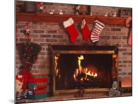 Fireplace with Christmas Stockings-Christine Lowe-Mounted Photographic Print