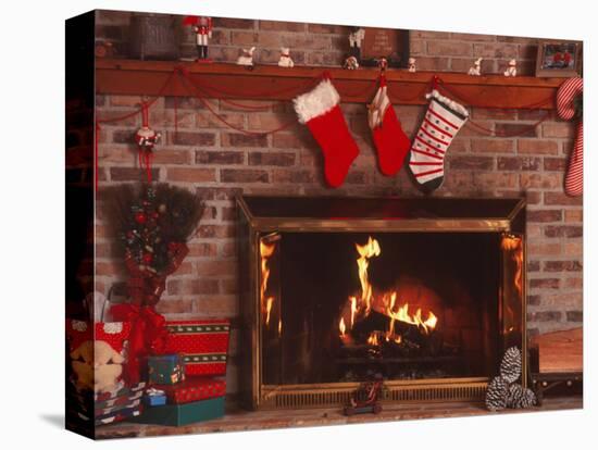 Fireplace with Christmas Stockings-Christine Lowe-Stretched Canvas