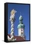 Firewatch Tower and Trinity Column in Main Square, Sopron, Western Transdanubia, Hungary, Europe-Ian Trower-Framed Stretched Canvas