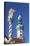 Firewatch Tower and Trinity Column in Main Square, Sopron, Western Transdanubia, Hungary, Europe-Ian Trower-Stretched Canvas