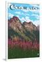 Fireweed and Mountains - Colorado-Lantern Press-Framed Art Print
