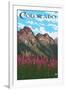 Fireweed and Mountains - Colorado-Lantern Press-Framed Art Print