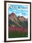 Fireweed and Mountains - Colorado-Lantern Press-Framed Art Print