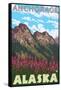 Fireweed & Mountains, Anchorage, Alaska-Lantern Press-Framed Stretched Canvas