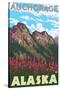 Fireweed & Mountains, Anchorage, Alaska-Lantern Press-Stretched Canvas