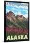 Fireweed & Mountains, Anchorage, Alaska-Lantern Press-Framed Art Print