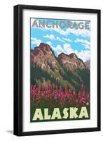 Fireweed & Mountains, Anchorage, Alaska-Lantern Press-Framed Art Print