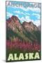 Fireweed & Mountains, Anchorage, Alaska-Lantern Press-Mounted Art Print