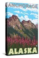 Fireweed & Mountains, Anchorage, Alaska-Lantern Press-Stretched Canvas