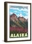 Fireweed & Mountains, Denali National Park, Alaska-Lantern Press-Framed Art Print