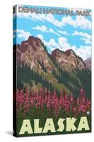 Fireweed & Mountains, Denali National Park, Alaska-Lantern Press-Stretched Canvas