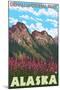 Fireweed & Mountains, Denali National Park, Alaska-Lantern Press-Mounted Art Print