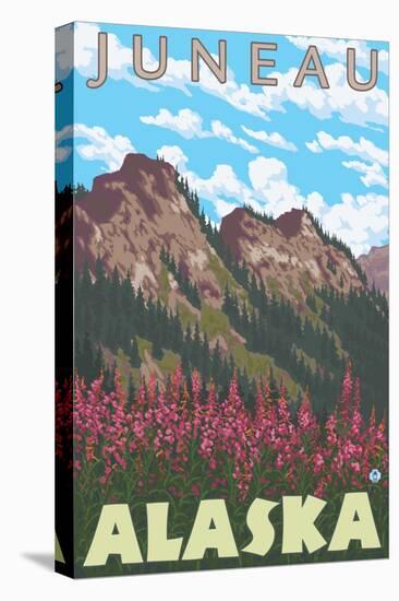 Fireweed & Mountains, Juneau, Alaska-Lantern Press-Stretched Canvas