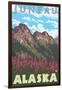 Fireweed & Mountains, Juneau, Alaska-Lantern Press-Framed Art Print