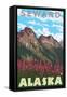 Fireweed & Mountains, Seward, Alaska-Lantern Press-Framed Stretched Canvas