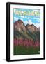 Fireweed with Mountains, Alaska-Lantern Press-Framed Art Print
