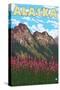 Fireweed with Mountains, Alaska-Lantern Press-Stretched Canvas