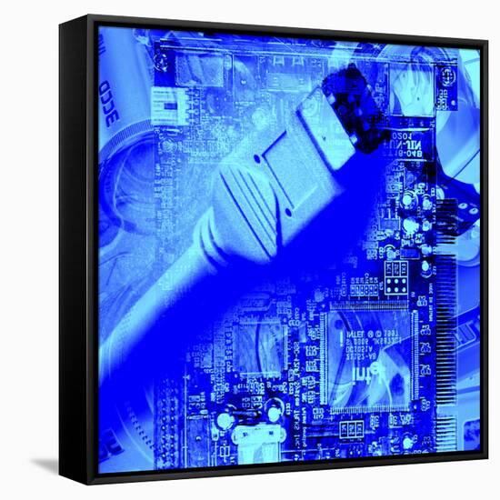 FireWire Cable And PC Motherboard-Christian Darkin-Framed Stretched Canvas