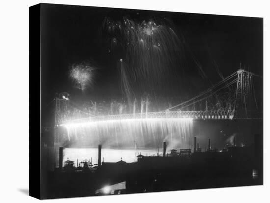 Firework Display at the Opening of the Williamsburg Bridge NYC Photo - New York, NY-Lantern Press-Stretched Canvas
