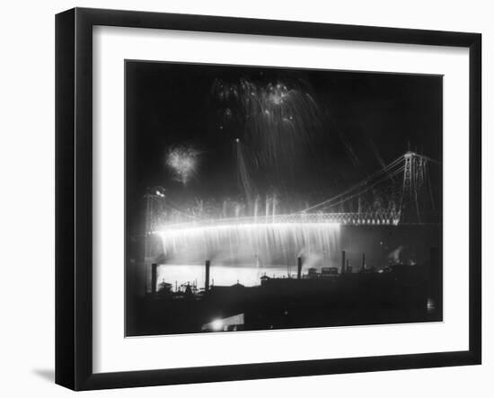 Firework Display at the Opening of the Williamsburg Bridge NYC Photo - New York, NY-Lantern Press-Framed Art Print