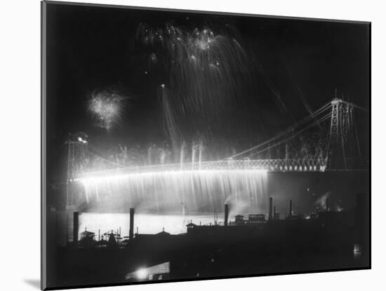 Firework Display at the Opening of the Williamsburg Bridge NYC Photo - New York, NY-Lantern Press-Mounted Art Print