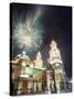 Firework Display Over the Cathedral, Morelia, Michoacan State, Mexico, North America-Christian Kober-Stretched Canvas