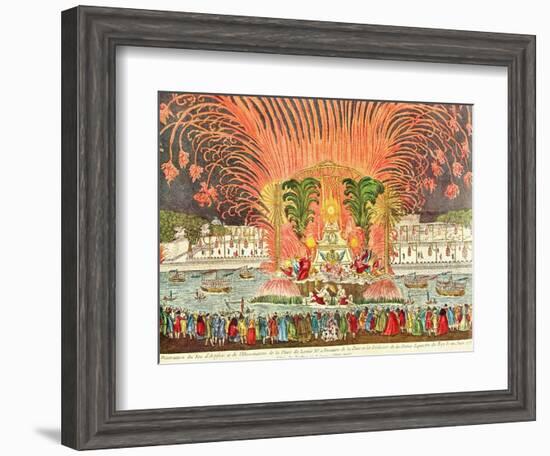 Firework Display, Palace Louis XV, Dedication of the Equestrian Statue of the King, 1763-null-Framed Giclee Print