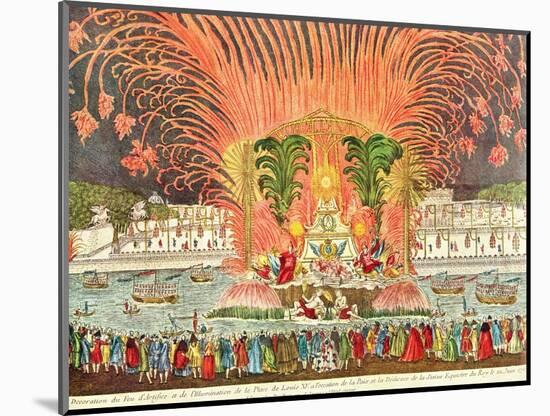 Firework Display, Palace Louis XV, Dedication of the Equestrian Statue of the King, 1763-null-Mounted Giclee Print