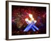 Fireworks after Gretzky Lit the Olympic Cauldron at the Opening Ceremonies of the 2010 Winter Games-null-Framed Photographic Print