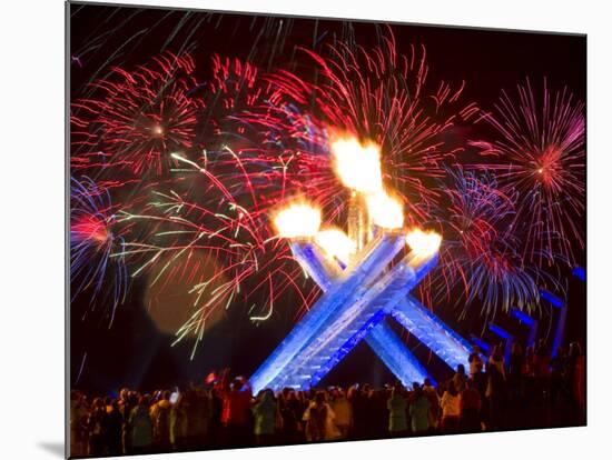 Fireworks after Gretzky Lit the Olympic Cauldron at the Opening Ceremonies of the 2010 Winter Games-null-Mounted Photographic Print