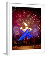 Fireworks after Gretzky Lit the Olympic Cauldron at the Opening Ceremonies of the 2010 Winter Games-null-Framed Photographic Print