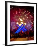 Fireworks after Gretzky Lit the Olympic Cauldron at the Opening Ceremonies of the 2010 Winter Games-null-Framed Photographic Print